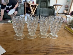 Vintage Depression Glasses JEANETTE «Thumbprint» Footed Clear 5-7/8 Set of 4