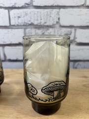 Vintage Libby Smoke Brown Raised Embossed Mushroom Glass Tumblers Set of 7 Merry