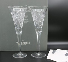 Set of 2 Waterford Millennium Happiness Toasting Flutes w/ Box