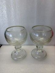 Large Hefty Victorian Etched Pressed Moulded Rummer Glasses (2).