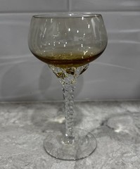 8 Vintage Bohemia Czech Glasses Swirl Stem Amber Goblet 5 1/2″ Cordial Star