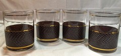 MCM Culver Alligator 22k Gold Trim Set Of 4 Double RocGlasses 1960s Barware VTG