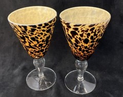 2 Global Amici Safari Wine Champagne Glasses Animal Print Tortoise Shell Leopard