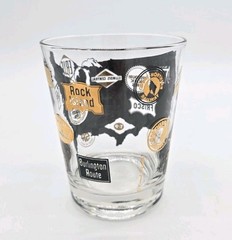 Vintage Frank Maietta Glasses Black Gold American Railroad Set Of 4 Railway MCM