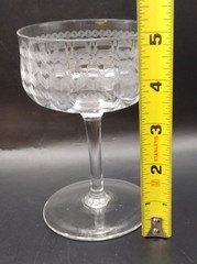 2 Vintage Needle Etched Optic Sherbet Coupe Glasses 5″ Greek Key Band Art Deco