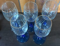 Vtg Lenox Wine Glasses Cobalt Blue Stemmed 8″ Art Deco Gold Rim (Set 5) – EUC