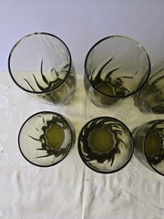 8 Vintage Libbey Crisa Olive Green Swirl Twist Drinking Glasses Tumblers 2 Sizes