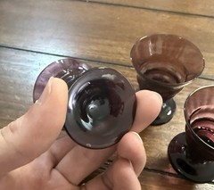 Royal Leerdam Amethyst Cordial Glasses, 1920s Corduroy Optic Footed Tumblers