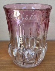 EAPG US GLASS COMPANY MICHIGAN TUMBLER MAIDEN’S BLUSH LOOP AND PILLAR GOLD TRIM