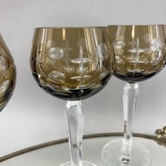 Set/3 Cut To Clear Smoke Bohemian Crystal Hock Wine Glasses 7.25” Mint Amber