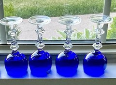 (4-pc) Gusevsky RUSSIAN Crystal Cobalt Blue Cordial Wine Glasses 5-1/4” EXCLT