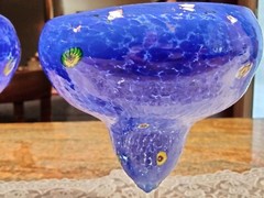 2 Large Hand Blown Blue Margarita Glasses Millefiore Murano Style 20 oz Capacity