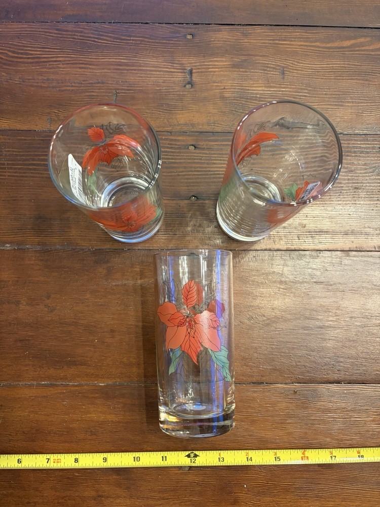 Lot of 3 Block Poinsettia 12 Oz. Tumbler Glasses by Mary Lou Goertzen 19