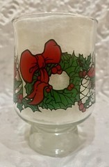 Christmas Low Ball Footed Glass Libby VTG MCM Wreath Ribbon Bow Holly Berry Pine