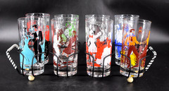 VTG Dancers Dances Set of 8 Collins Glasses Tumblers with Caddy