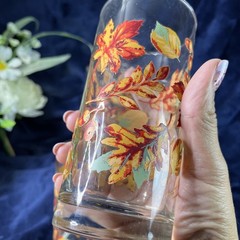 Set Of 4 Libbey Signed Crisa “Autumn Leaves” Tumblers Glasses Highball VTG