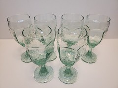 Set of 6 Libbey Chivalry Green 6.25″ Vintage Textured Footed Goblets/Glasses