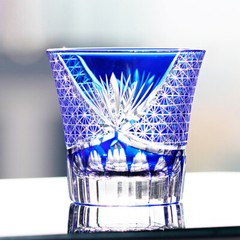 Japanese Style Crystal Glasses Whiskey Glass Hand Cut Dark Blue Glass 220ml/8oz