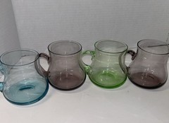 4 Vtg Clear Glass Colored Handle Punch Tea Coffee Cups Mugs 12oz P24