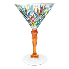 Set of 6 Six Murano Martini Or Champagne Glasses Hand Painted Multi Mixed Stems