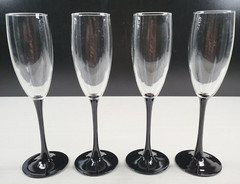 (4) Luminarc Domino Signature Black Fluted Champagne Set Elegant Cristal France