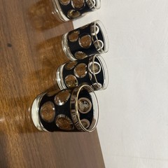 Vintage Libbey Gold Coin Bourbon Glasses Set of 8 w/ Black Raised Texture 8 oz