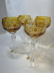 Nachtmann «Traube» Amber/Yellow Cut to Clear Crystal Hock Wine Glasses 4 *READ*