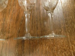 Crystal Glasses Cordials Sherry Vtg Set 4 Etched Floral Bamboo stem Leaves 5.25″