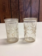 Vintage Unmarked Starburst Tumbler Glasses Set Of 2 Clear Pressed Glass Barware