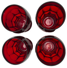 Vintage Set Of 4 Viking Ruby Red Georgian Honeycomb Flat Tumbler 4″ Tall