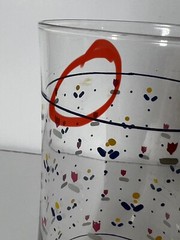 Lot of 4 VTG Sango Country Borders 12oz Glass Tumblers Mini Tulips Dots MCM