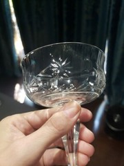 (4) Champagne Sherbet Glasses, facet bubble stem cut glass Floral «Rock Crystal»