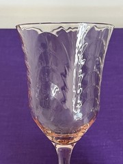 Vintage Pink Wine Glasses with Scallop Art Deco Design Set of Five