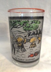 VINTAGE LIBBEY GLASS CURRIER & IVES EARLYHARVEST FROSTED JUICE GLASSES (7) NOS