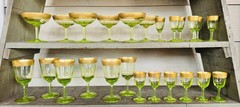 RARE 6 Pc Vintage Uranium Vaseline Yellow Gold Cordial Shot Tiffin RAMBLER ROSE