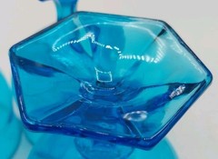 Vintage MCM Anchor Hocking Flair Laser Blue Footed Wine Goblets Set Of 3