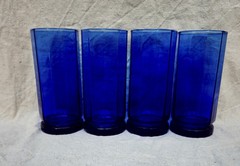 Set Of 4 Anchor Hocking Essex Cobalt Blue 10-Sided Iced Tea Glasses