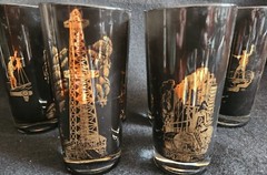 Six Vintage Black & 22k Gold Oil Well Glasses