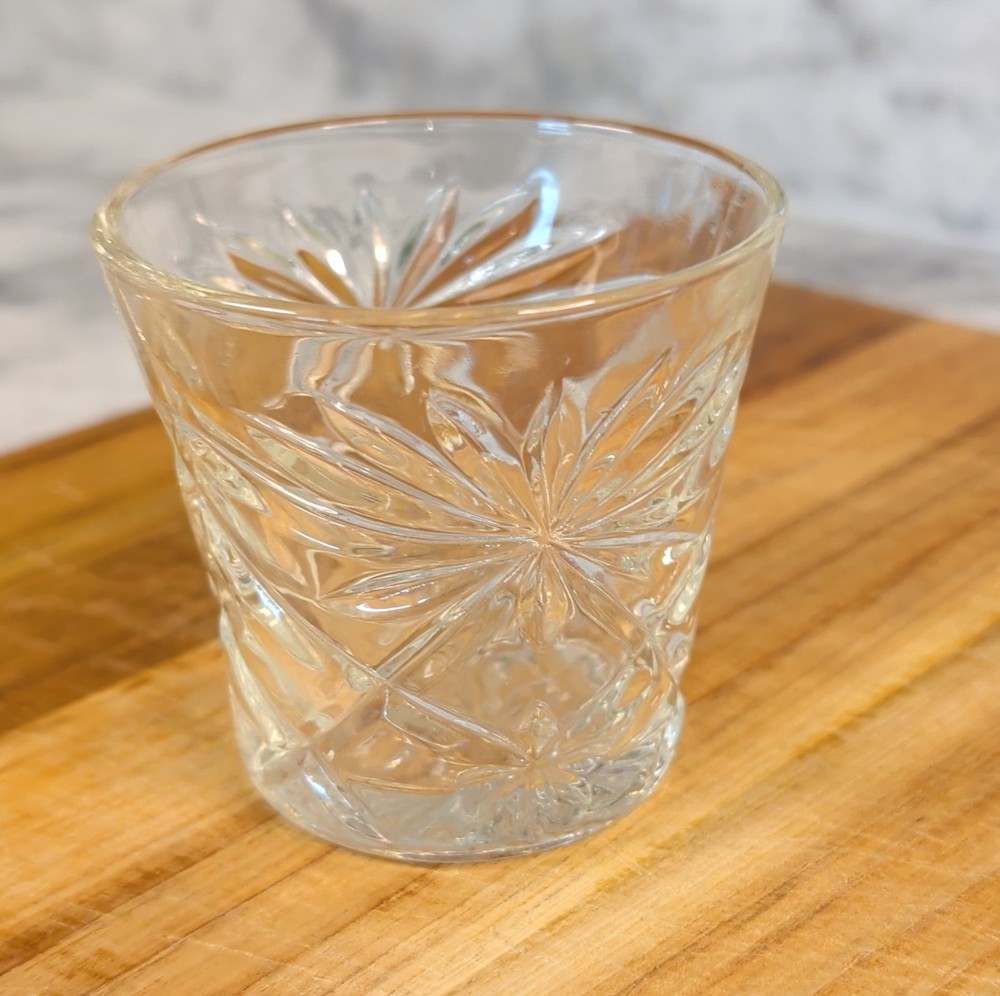 Pressed Glass Starburst Pattern Round Glossy Finish Clear Tumbler Glass