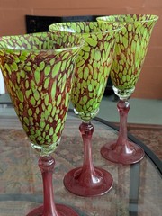 Abigails Czech Republic Handblown Green Confetti Splatter Water Goblet 4 Tutti
