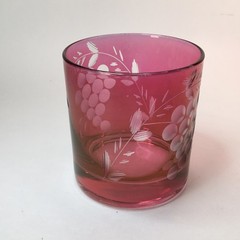 Bohemia Cranberry Red Etched Grape Leaf Whiskey/Rocks Glass Tumbler