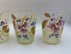 Victorian Art Glasses 3 7/8” Tumblers Hand Painted Floral – Set of 4