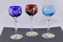 SET OF 3 NACHTMANN CRYSTAL CUT TO CLEAR 5-1/2″ MULTICOLOR CORDIAL GLASSES – MINT