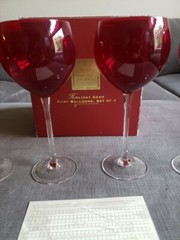 Lenox HOLIDAY GEMS RUBY BALLOONS 10oz Crystal Wine Glass Set 4Pc Excellent Cond!