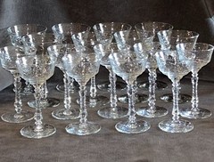 17 Libbey Rock Sharpe Glass Arctic Rose Etch Champagne Liquor Cocktail Glasses