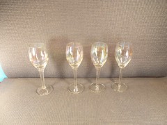 Nice Set of 4 Iridescent Crystal Wine Goblets 6 1/8″ t x 1 5/8″ w