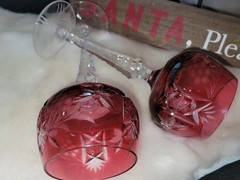 Vintage Nachtmann Traube Cranberry Lead Crystal tall hock wine glasses Set Of 2