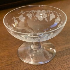 Antique Tiny Crystal Etched Grapevine Dessert Cordial Stemware Fostoria?