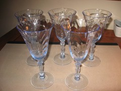 Cambridge Glass Caprice 7 3/4″ Water Goblet 9 Oz. Moonlight Blue Five Available