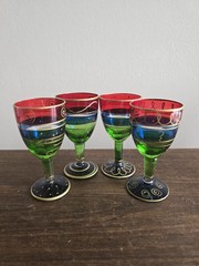 Set Of 4 VTG Pier 1 Party Hand Painted Mouth Blown Multicolor Cordials Glasses